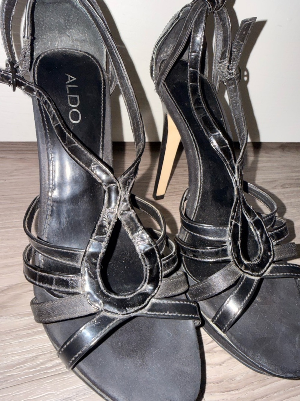 ALDO Black Strappy T‑Bar High Heels - Picture 2 of 4